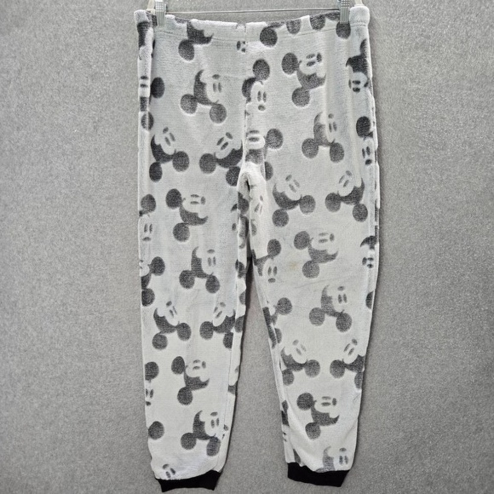 Disney Women Sleepwear XL Gray Fleece Pajama Pants Mickey Mouse Allover Print‎